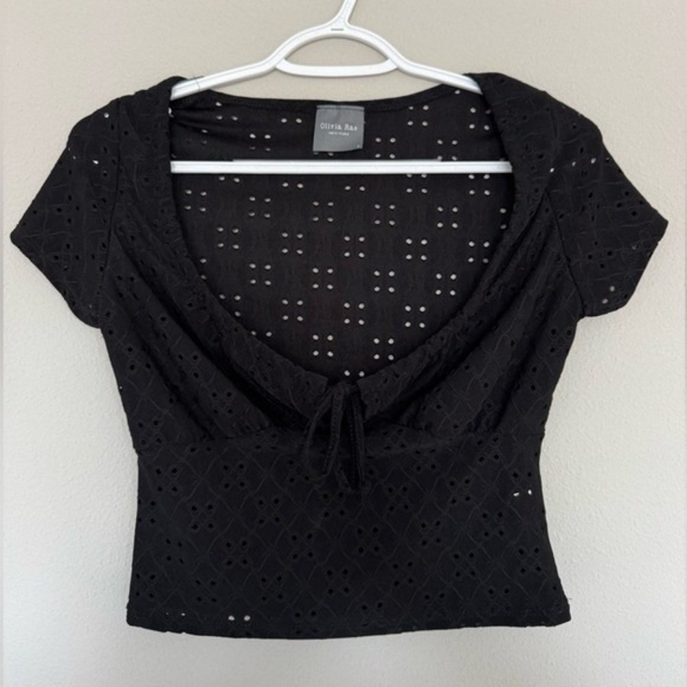 Olivia Rae Eyelet Black Crop Tie Front Top Whimsigoth Women's Small